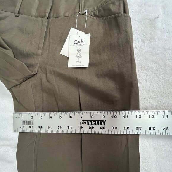 Cabi Womens Size 10 Olive Straight Leg Pants Linen Blend Stretch Style 492 New - Picture 8 of 10